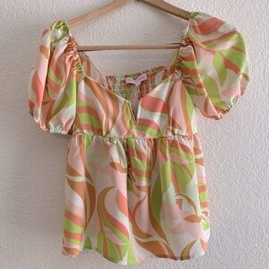 NWT Honey & Sparkle Puff Sleeve Multicolor Babydoll Top - Small